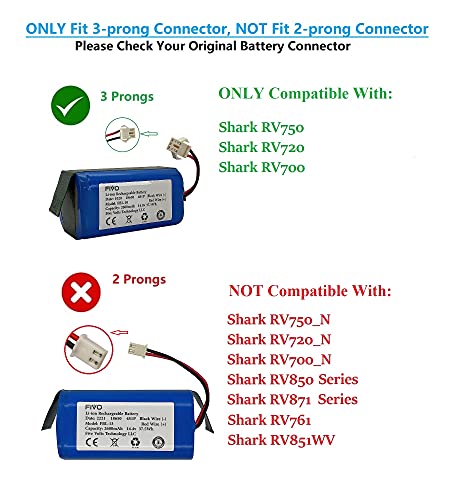 Fivo Replacement Shark Ion Battery Rvbat700 For Rv750, Rv720, Rv700 Vacuum Cleaners. 2600Mah, 14.8V. (Attention: 3 Prongs Connector) #TOP1