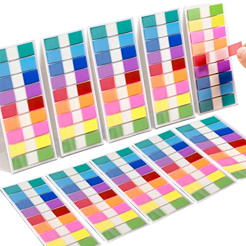Okydoky 1800 Pièces Notes Autocollantes(9 Couleurs,44mm x 11mm) Marque Pages Feuillets Autocollants Surligneurs de Texte en Film Transparent, pour Étiquettes Onglets Séparateur Guides D'index(10p.FR) Cover
