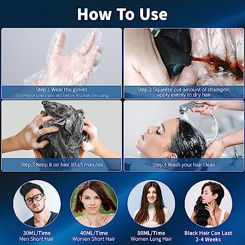 BOJICA Black Hair Dye Shampoo for Women&Men, Permanent Hair Color Shampoo for Gray Hair, 100% Coverage Color Shampoo Hair Dye, Herbal Ingredients, Long Lasting(17.6 FL OZ) - Image 3