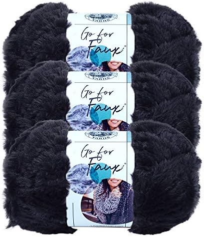 (3 Pack) Lion Brand Yarn Go for Faux Bulky Yarn, Black Panther