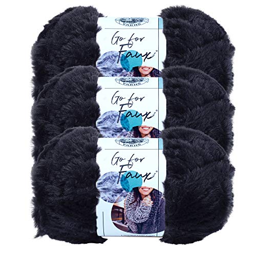 (3 Pack) Lion Brand Yarn Go For Faux Bulky Yarn, Black Panther #TOP3