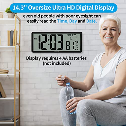 Geevon 14.3" Atomic Clock Battery Operated, Auto-Set Large Atomic Digital Wall Clock With Temperature,Date,4.4" Jumbo Digits For Home Office Elderly (Wall Mounted/Tabletop) #TOP1
