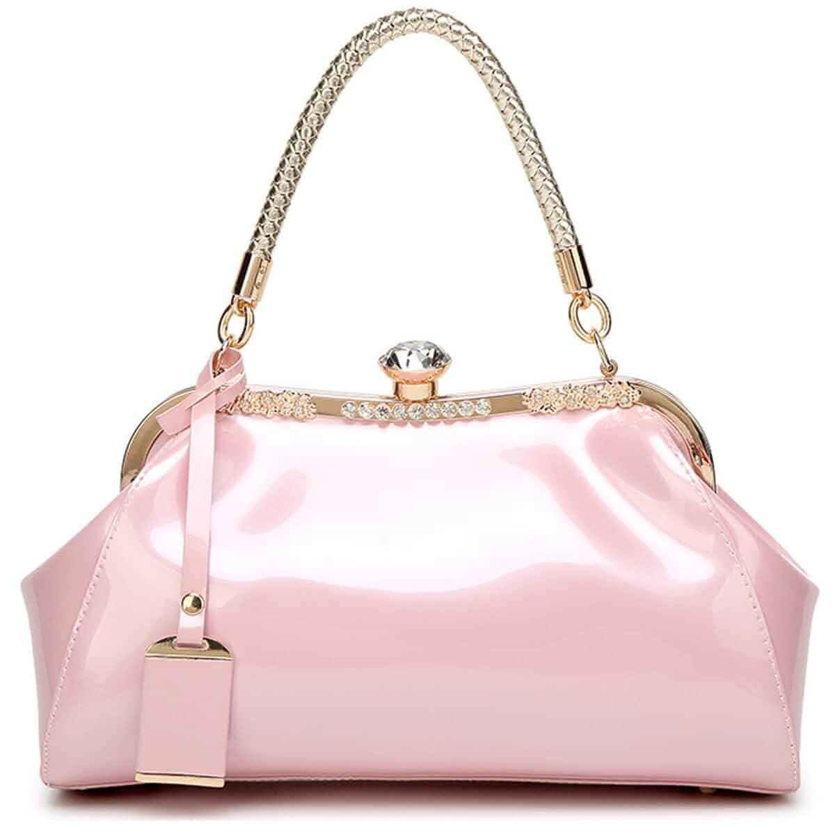YOUNXSL Glossy Patent Leather Handbag for Women Top Handle Tote Bag Evening Shoulder Bag Wedding Satchel Retro Purse