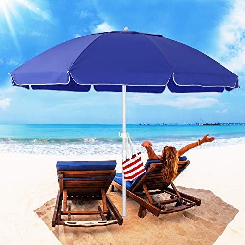 ROWHY 7.5FT Beach Umbrella UV 50+ Outdoor Portable Sunshade Umbrella With Push Button Tilt Sand Anchor and Carry Bag for Patio Garden Beach Pool Backyard (Royal Blue)