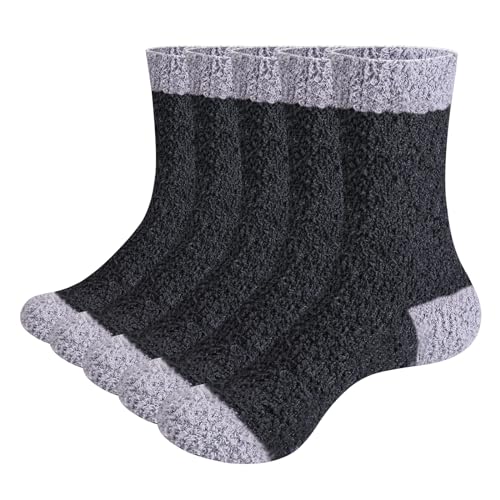 OUYJIA 5 Pairs Mens Fluffy Socks Black Cozy Soft Plush Fuzzy Winter Sleep Bed Socks for Men 7-10