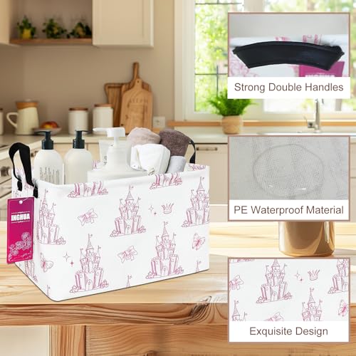 Image of Rectangular Castle Storage Basket | Fabric organizer Bin for Books,Clothes,Gifts,Pets-Perfect for Home,Office,Nursery,Dorm,Shelf(Rec-castles)