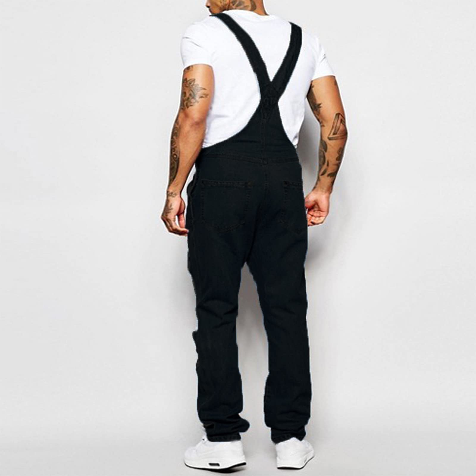Bib Pants Hombre Denim Rasgado: Pantalones de Trabajo Resistente al Desgaste Mono Lavado Tirantes Ajustables, Pantalones de Jardín Agradables Con Bolsillos Prácticos Peto Para Trabajo Verano