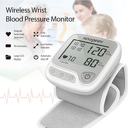 Koogeek Tensiometre Poignet Electronique, Professionnel Tensiometre Numérique Poignet Connecté Bluetooth, avec Fonction de Détection de la Fréquence Cardiaque et de Grand écran LCD et 99 Mémoires