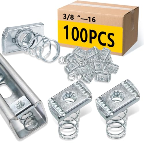 Image of SIHAI 100 Pcs 3 /8-16 inch Strut Channel Nuts, Long Spring Nuts with Zinc Electroplate Finish, for Use with Standard 1 5 /8 inch Unistrut Channels