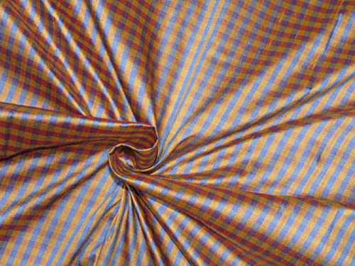 Tissu Dupioni 100% soie de luxe pour haute couture à carreaux or jaune bleu rose