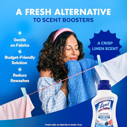 Image of Lysol Disinfectant Laundry Sanitizer & Scent Booster, Laundry Detergent Additive, Color Safe Bleach Alternative, Laundry Odor Eliminator, Kills Bacteria & Viruses, Crisp Linen Scent, 41 Fl Oz Liquid