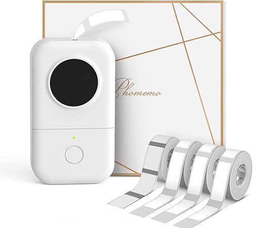 Phomemo D30 máquina para etiquetar con 4 cintas, negro sobre transparente, cinta blanca, mini impresora de etiquetas Bluetooth, mini etiqueta de