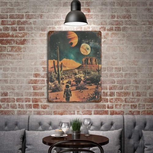 Cartel de metal vintage de gato vaquero espacial en hierro resistente para decoración de pared 4