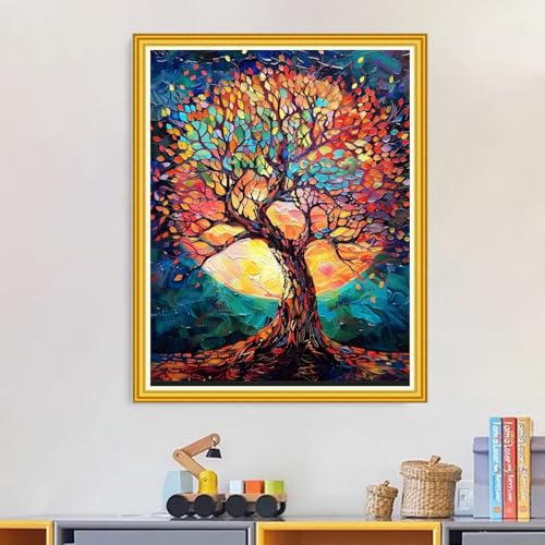 Image of Magxvouy Cross Stitch Kits Stamped Full Range of Embroidery Kits,Cross Stitch Patterns Needlework Kits for Beginners 11CT Printed Kits&Moonlight Tree 16x20 inch