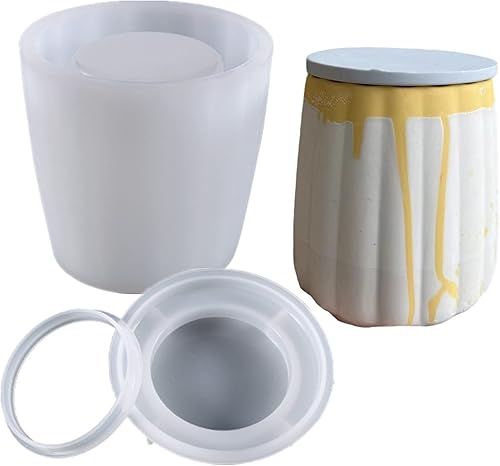 Florero redondo a rayas, molde de silicona con molde de cubierta, maceta suculenta, molde de hormigón, tarro de vela, soporte para bolígrafo, yeso,