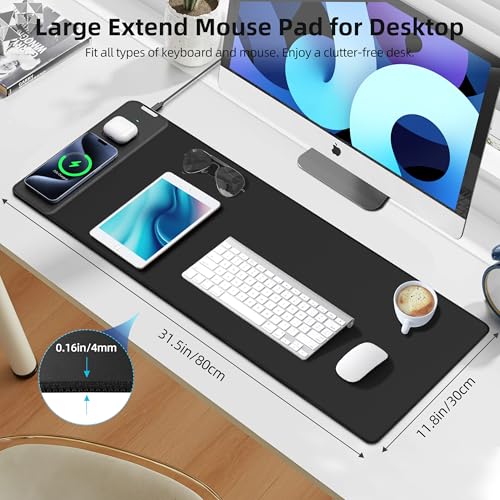 Mouse Pad with Wireless Charging, Gaming Mouse Pad with Ultra-Smooth Surface, Large XXL Desk Mat, Non-Slip Mouse Mat, Waterproof Computer Keyboard Pad for Gaming, Desk, Office, PC, 800x300x4MM, Black by ExtreLife - Image 3