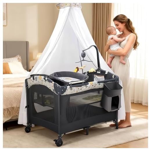 MURAMASA Cuna para Bebe con Mosquitera Corral para Bebe con 2 Ruedas Muebles para Bebe De Viaje Versátil para Tu Bebé Ideal para Bebés De 6-36 Meses De Edad（ Negro y Gris）