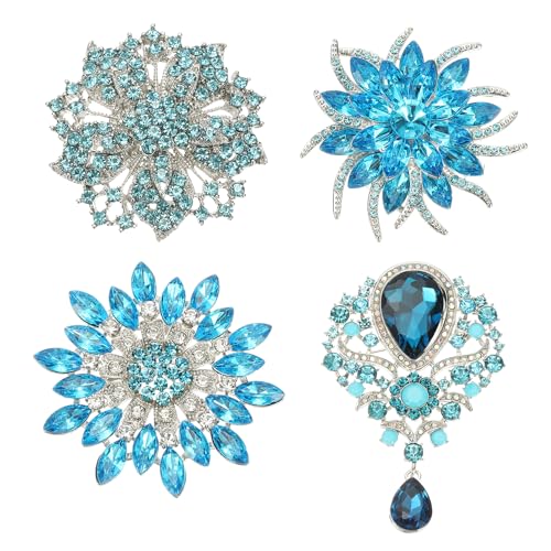 Broches tournesol en strass bleu, lot de 4 pièces à offrir pour customiser les chapeaux