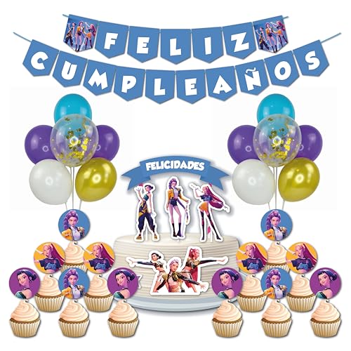 Kit de decoração Hunntrixx, festa de aniversário, 2 bandeirinhas, 1 Cake Topper, 12 Toppers, 12 balões látex