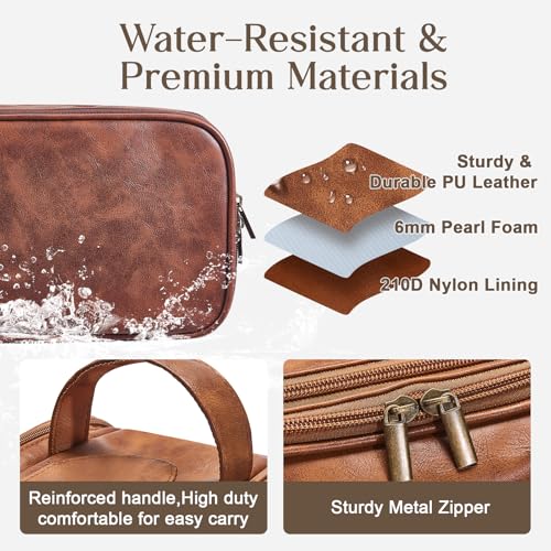 Personalized Leather Toiletry Bag for Men, Large Travel Shaving Dopp Kit Water-resistant Toiletries Organizer PU Leather Cosmetic Bags For Groomsmen Gifts Custom Laser Engraved Leather Gift4
