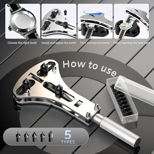 Image of JOREST Watch Repair Tool Kit, Battery Replacement, Strap Adjustment, Bracelet Pin Removal, Band Link Remover, Resizing Tool, Wrench Opening Cover, Case Back Opener, Screwdriver, Spring Bar