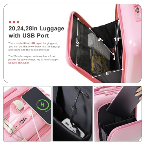 Luggage Set Of 3: 20, 24, 28 Inch, With USB Port, Front Opening Design Carry-On4