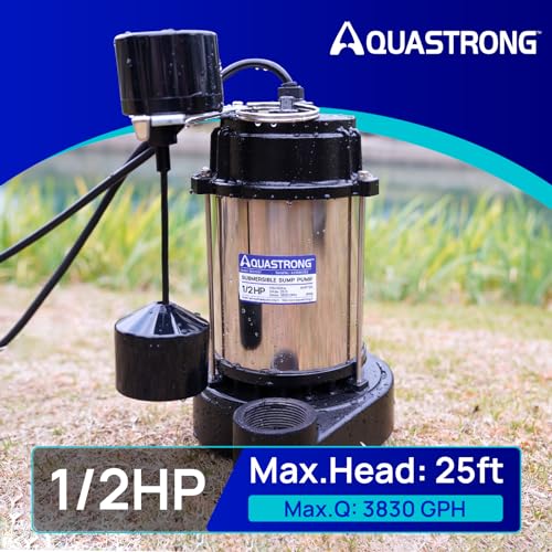 Image of Aquastrong Sewage Grinder Pump, Cast Iron Effluent Pump, Auto Float Switch for Basement Sump Basin and Sewage Well, 2 inch Discharge, Gray No Grinder with Piggy-back Plug