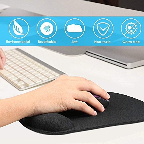 Image of Mouse Pad with Gel Wrist Rest Support, Ergonomic Mouse Cushion with Non Slip Rubber Base Mouse Pad for Laptop, Computer, Gaming, Office (Black, Oval)
