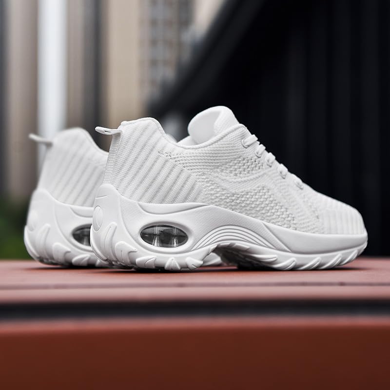 Image of DLWKIPV Womens Walking Running Shoes Tennis Slip On Sneakers Gym Workout Sport Lightweight Breathable Mesh Comfortable Casual White Size 8