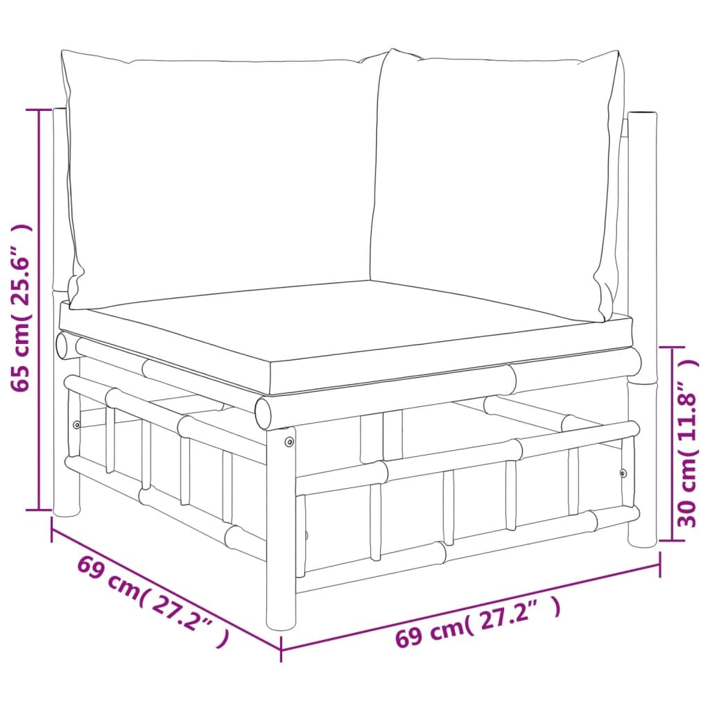 Hothingwell Sofa narożna ogrodowa bambusowa 2-częściowa poduszka biała | Trwały materiał, wygodne siedzisko, modułowa konstrukcja, łatwy montaż