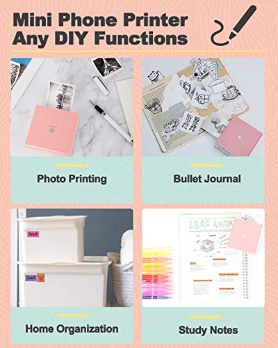 Phomemo Sticker Printer- Mini Thermal Sticker Printer Machine, Small Pocket Label Maker Instant Print for DIY Creation, Study Notes, Photos, Portable Inkless Photo Maker for Kids/Students, Pink