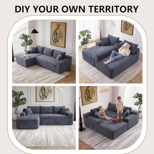 Image of 94.5 inch L Shaped Boneless Sectional Corduroy Couches for Living Room (Gray)