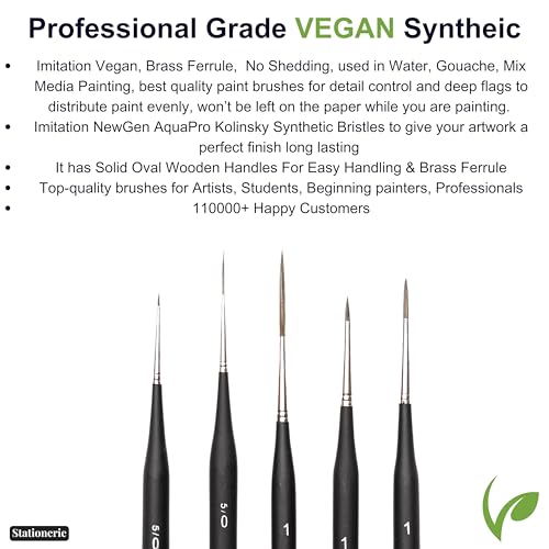 Image of Stationerie Paint Brush Set Handmade Soft Aqua Long Synthetic Hair with Stainless Wire Ideal for Art Paint, Watercolor, Quill, Oil Acrylics, Artists (Detailers Set of 5)