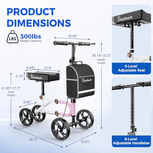 Image of BlessReach Lightweight Knee Scooter for Adults for Foot Injuries,Knee Pad | 300lbs Foldable Leg Knee Scooter, 8'' Rubber Wheels, Dual Brake, Adjustable Height, Crutch Alternative for Ankle Recovery