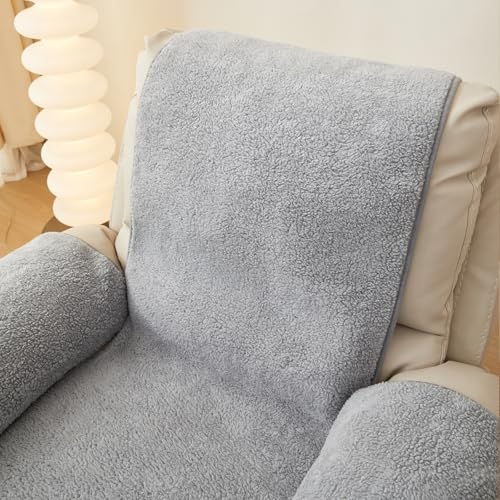 Image of ELEFOCUS Plush Sherpa Fleece Recliner Chair Cover，Soft Warm Sofa Slipcover,Washable for Reclining Sofa,Furniture Protector Non Slip (Light Grey, 22 inch)