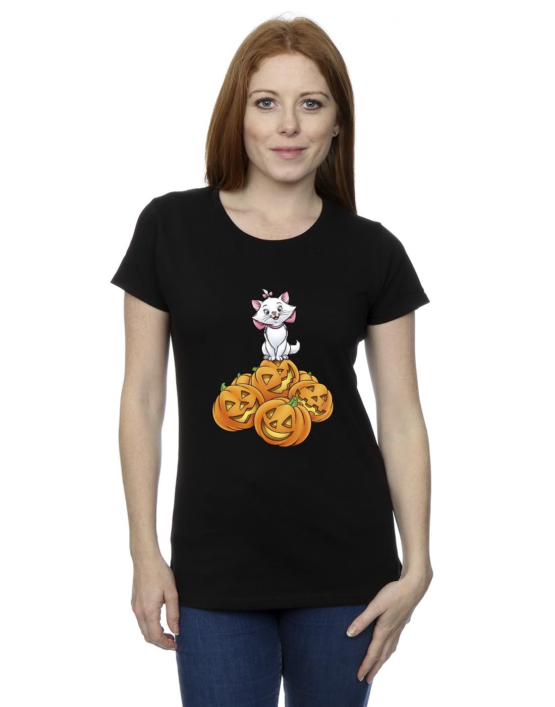 Absolute Cult Women's Black Disney The Aristocats Marie Halloween Pumpkins T-Shirt Small