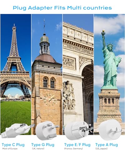 US to Europe Travel Adapter 220V to 110V Voltage Converter with 4.5A 6-Port USB Charging and UK/AU/US/EU Worldwide Plug Adapter3