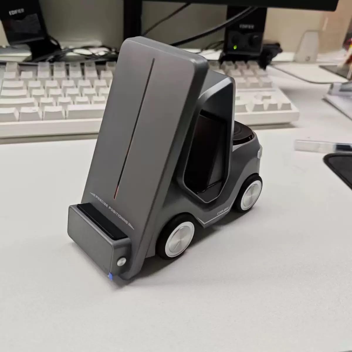 T20 5 in 1 Smart Desktop Multifunctional Wireless Charging Dock (Grey) | Digital Clock, Car-Shaped Design, Watch & Earbuds Charging, Precise Positioning, Desk Organiser-image-35