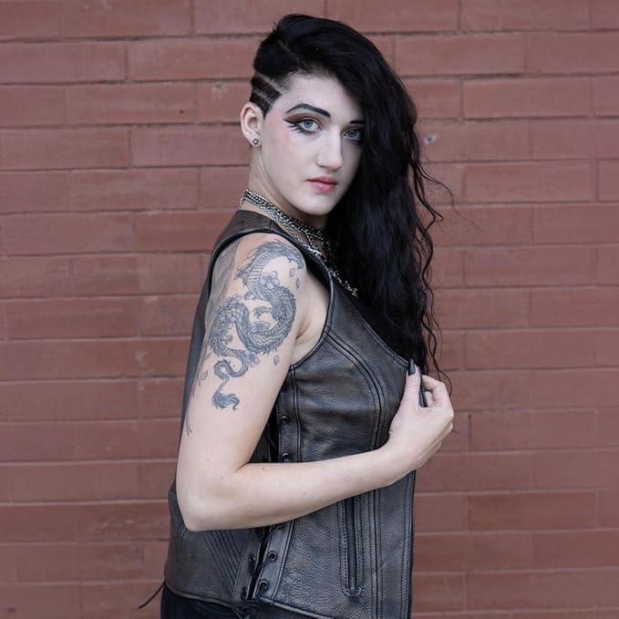 Milwaukee Leather Women's Distressed Brown Leather V-Neck Motorcycle Rider, Side Lacing MLL4531 (US, Alpha, XX-Large, Regular, Regular, Brown)