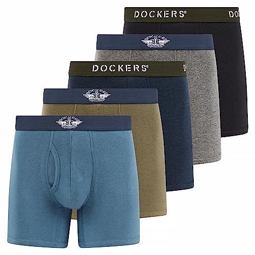DOCKERS Mens Boxer Briefs Breathable Cotton Underwear for Men Pack of 5