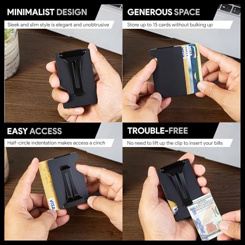 Image of Minimalist Wallet for Men, Slim Metal RFID Blocking Wallet Credit Card Holder Money Clip & Cash Strap, Scratch-Resistant Holds 15 Cards,Ideal Gift for Men | Patriot Reline Eagle