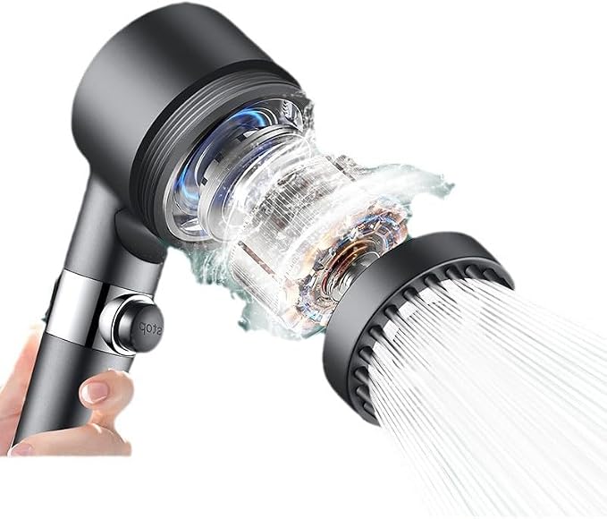 Regadera de mano de alta presión con filtro purificador, 4 modos de rociado para agua dura, incluye manguera, soporte autoadhesivo y filtros reemplazables, uso en baño domiciliario miniatura 3