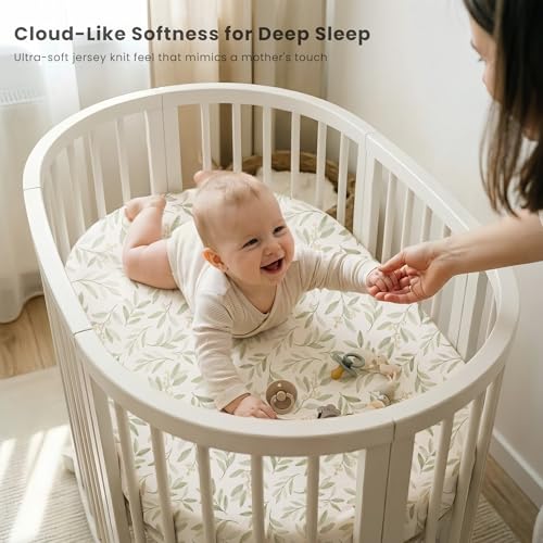 Image of Konssy 3 Pack Stretchy Bassinet Sheets for Baby Girl Boy, Soft Breathable Baby Bassinet Mattress Sheets Fit for Hourglass Oval Cradle, Moses Basket Rectangle Mattress (Garden Sage)