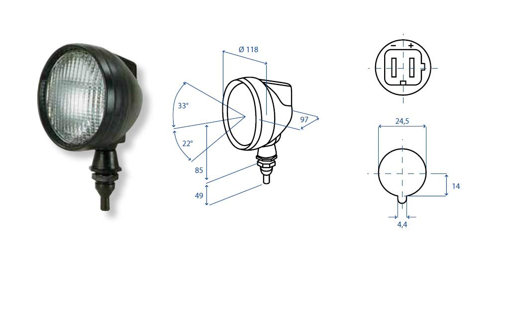 Faro da lavoro orientabile con interruttore Ø 118 COBO