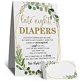 skuhyyg Eucalyptus Late Night Diapers Sign & cards, Gold Cards Diaper Thoughts, Baby Shower Diaper Game Write Funny Inspirational Message(1 Standing Sign + 20 Blank Greeting Cards)