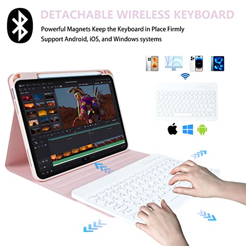 Image of iPad 10th Gen 2022 iPad 10.9 inch Case with Keyboard (Pink) Bundle with Stylus Pen for iPad, Apple Pencil for iPad 2018-2023 with Palm Rejection (Purple)