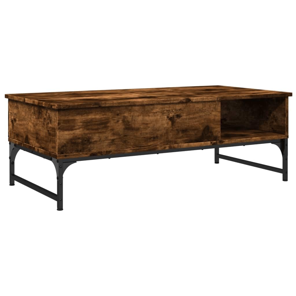 Homgoday Table basse en chêne fumé 100 x 50 x 35 cm en bois d'ingénierie et métal, table d'appoint pour salon, salle de réception d'invités, chambre à coucher et mobilier de bureau