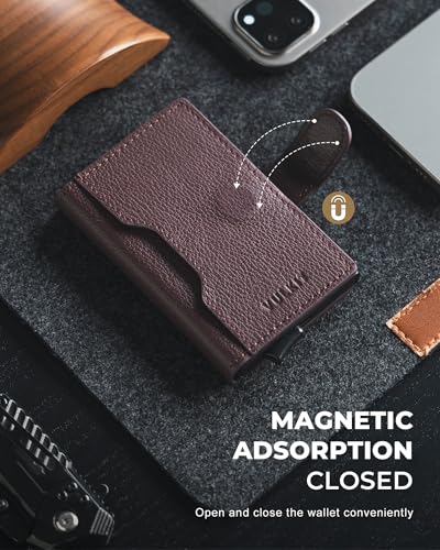 Image of VULKIT Slim Bifold Pop up Wallet Minimalist Leather Card Holder RFID Blocking Metal Card Case with ID Window for Women | with Leather Slots