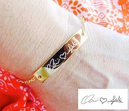 Custom Handwriting bracelet Custom signature bracelet Personalized handwritten bar bracelet 16K gold, Silver, rose gold engraved jewelry