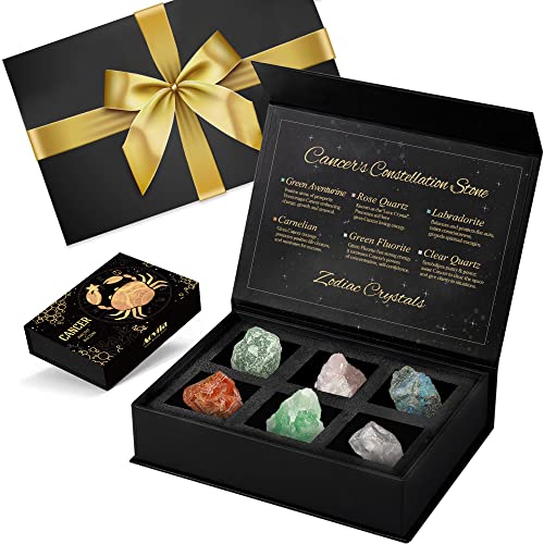 Image of Cancer Crystals Birthstones Gift Box Set with Wrap Ribbon Bow Card - Zodiac Astrology Birthday Gifts for Her Mother Sister Best Friends